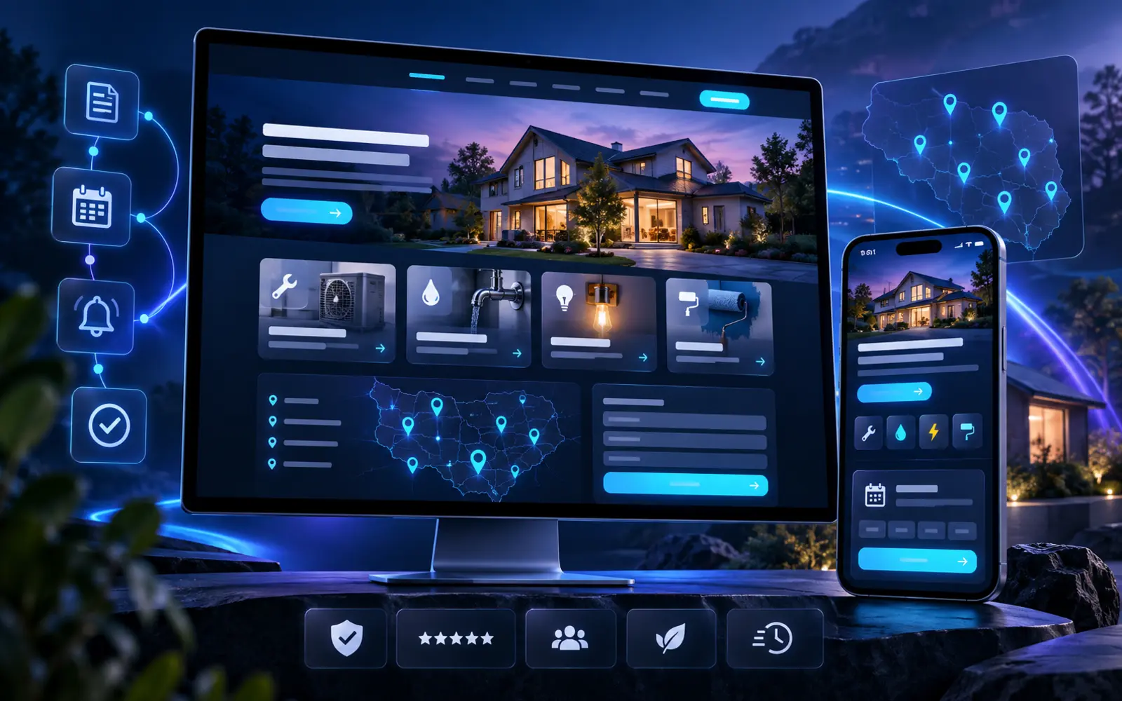 Concept website for a local home-services business shown on desktop and mobile